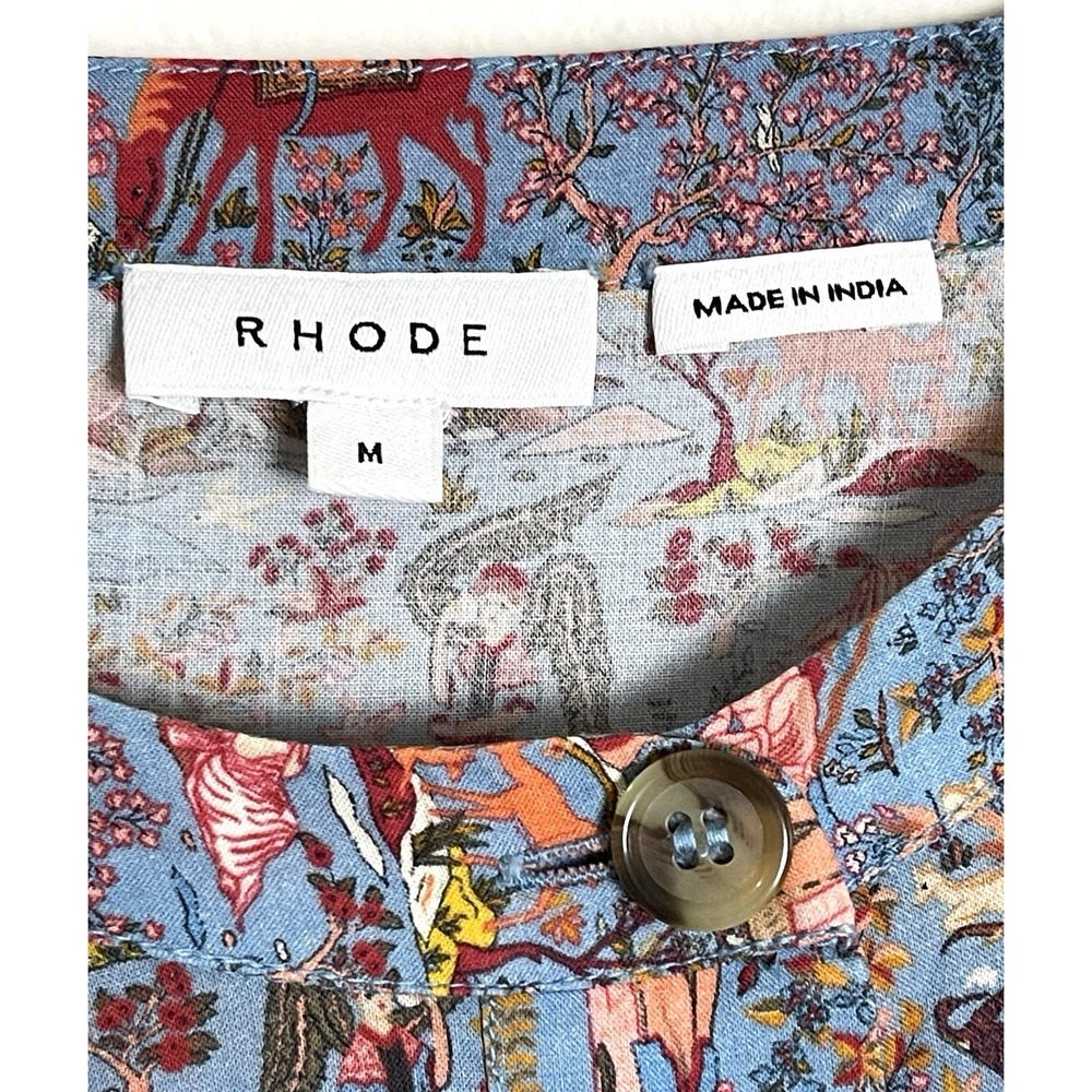 RHODE Emma Dress Midnight Garden Blue Tie Waist Flutter Hem Toile Print M - Picture 7 of 15